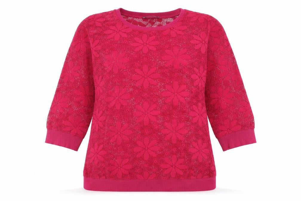 Front view of George women’s pink crew neck floral polyester jumper, size UK 14