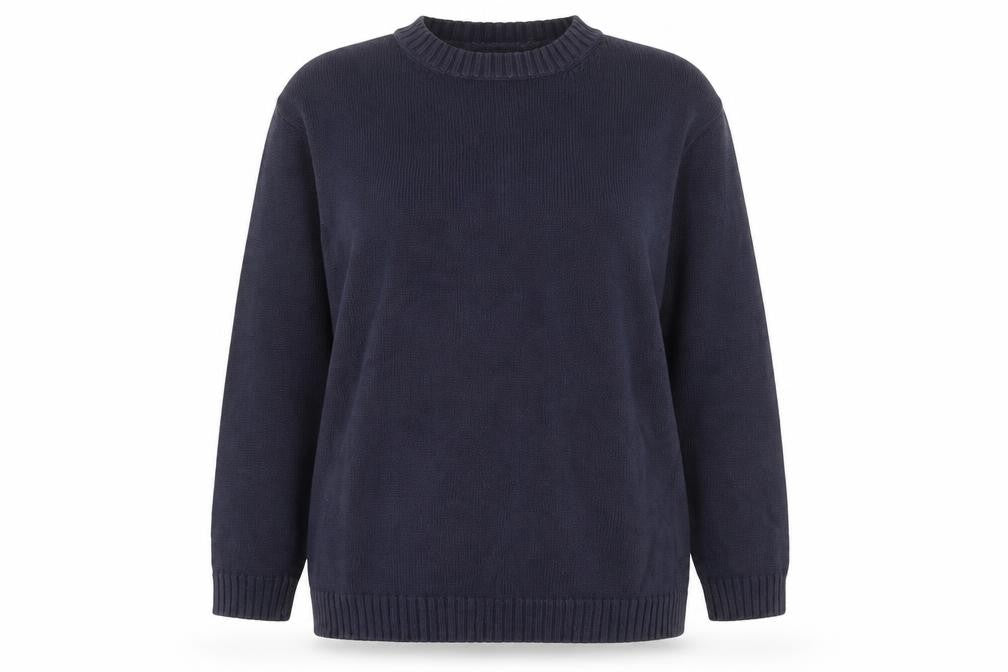 Front view of Essentials women’s blue cotton pullover sweatshirt, size UK 18