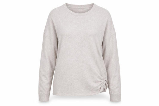Front view of Jeff & Co women’s pink round neck polyester jumper, size UK 10