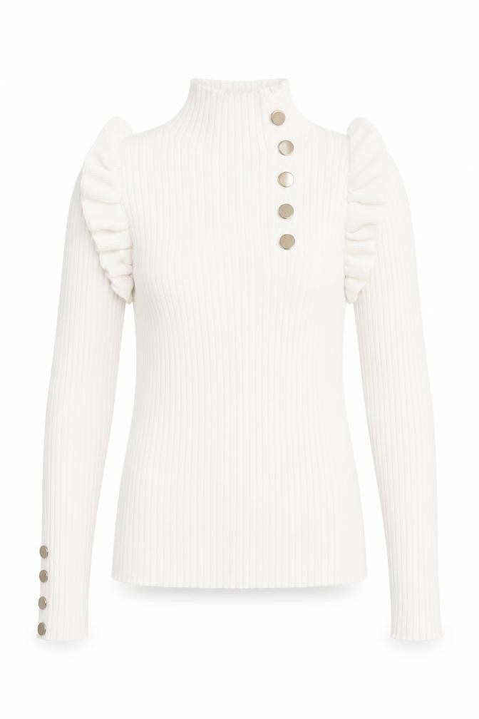 Front view of yu & me women’s white round neck viscose jumper, size S