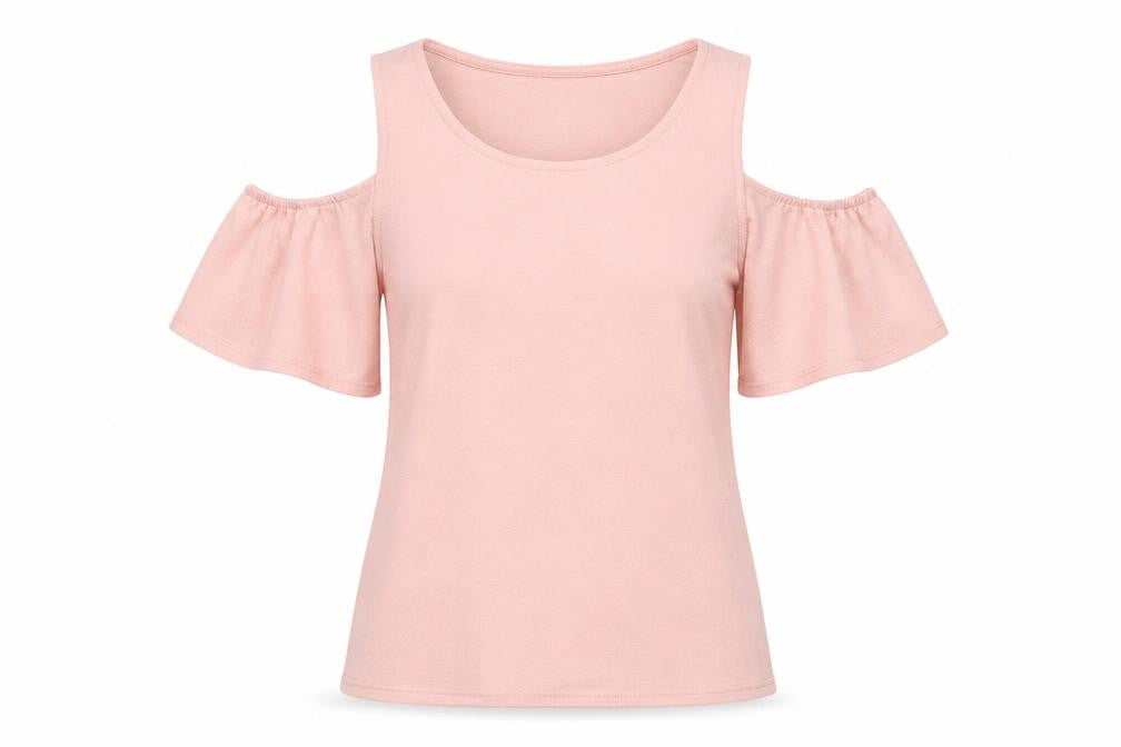 Front view of F&F women’s pink polyester basic t-shirt, size UK 8, round neck