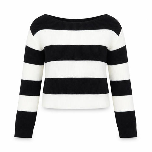 Preworn Womens Black Boat Neck Striped Acrylic Pullover Jumper Size S