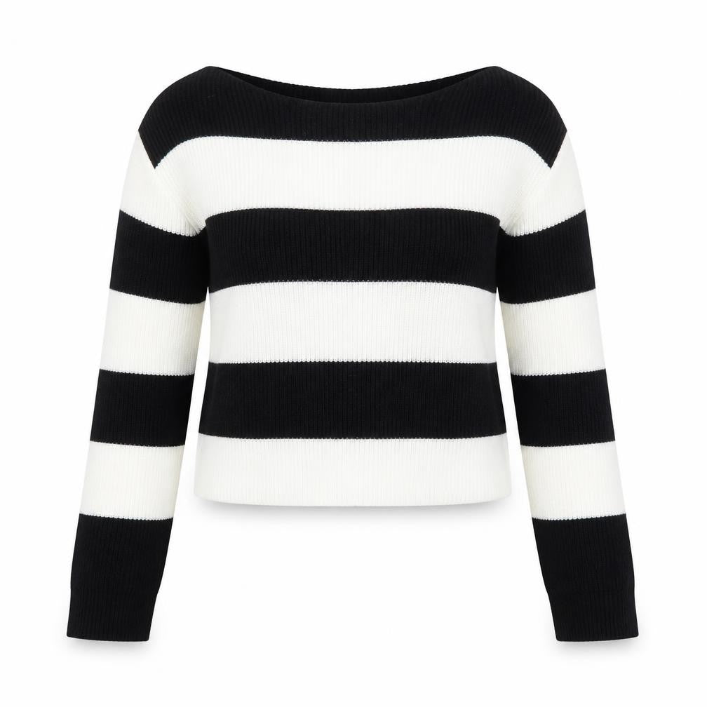 Preworn Womens Black Boat Neck Striped Acrylic Pullover Jumper Size S