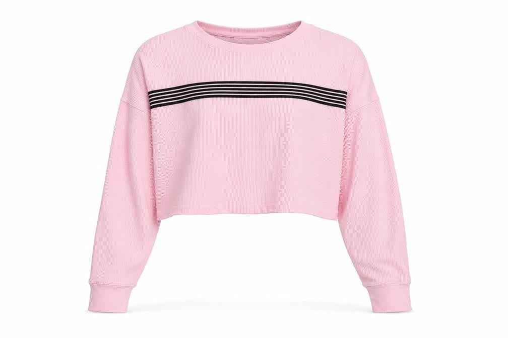 Front view of Forever 21 women’s pink round neck cotton jumper, size S