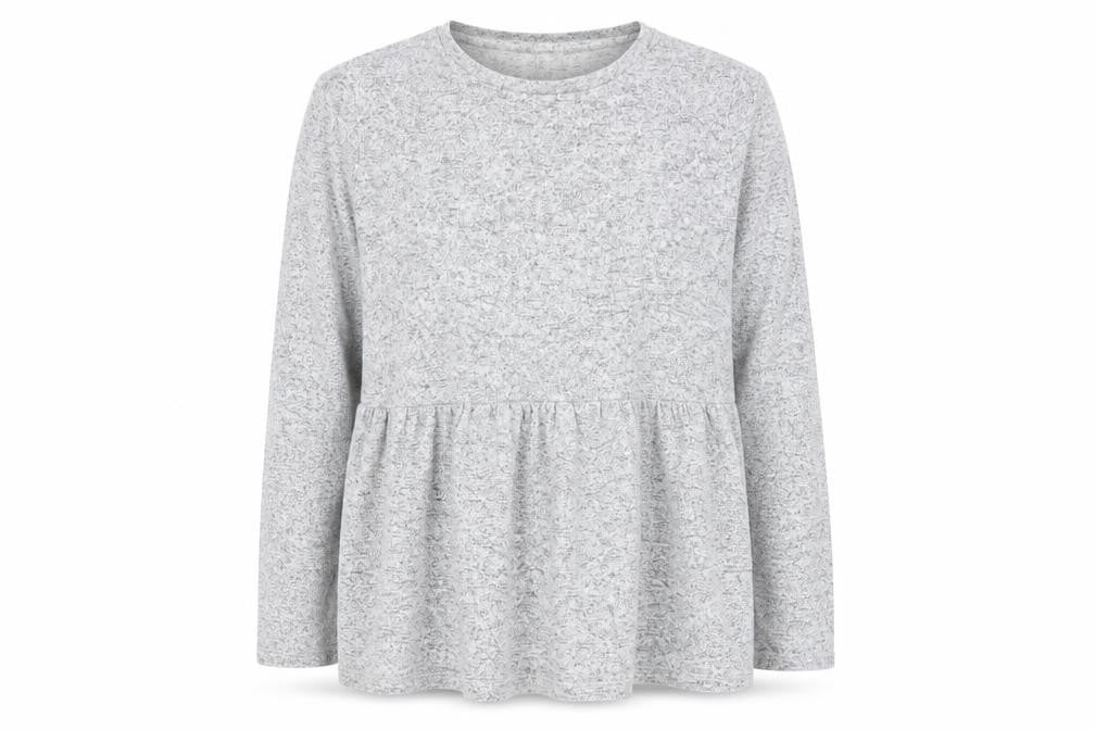 Front view of F&F women’s grey round neck viscose jumper, size UK 12
