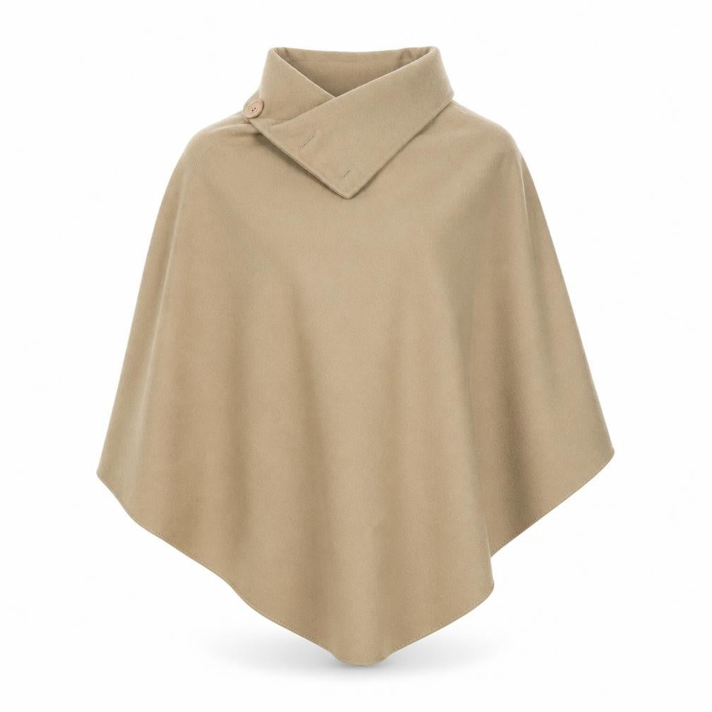 Front view of IZABEL women’s beige collared polyester cardigan jumper, size UK 8