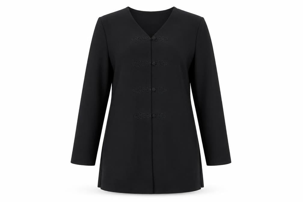 Front view of Berkertex women’s black jacket blazer, size UK 12, button