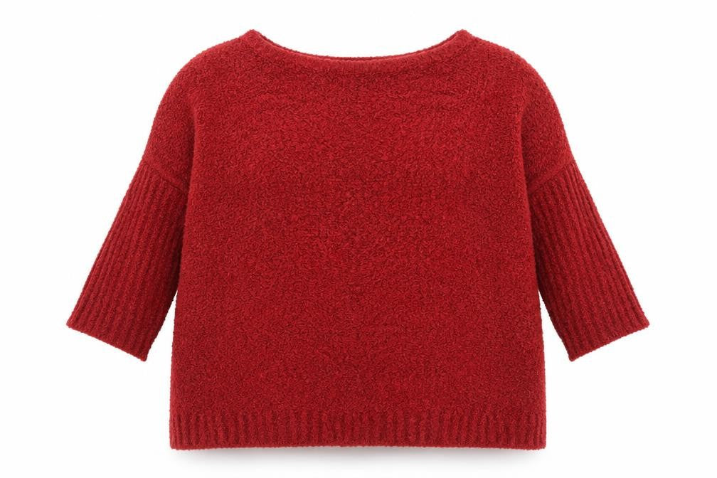 Front view of SHEIN women’s red boat neck acrylic jumper, size XL