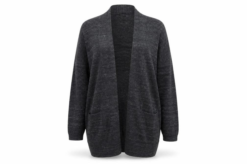 Front view of Atmosphere women’s grey v-neck cotton cardigan jumper, size UK 10