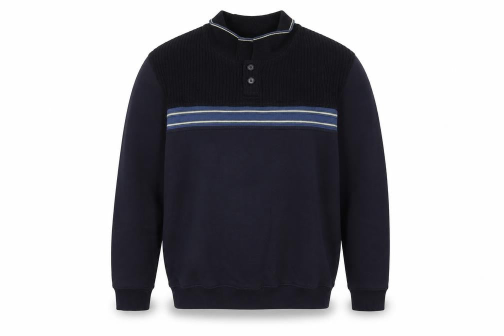 Front view of BHS men’s blue collared acrylic jumper, size L