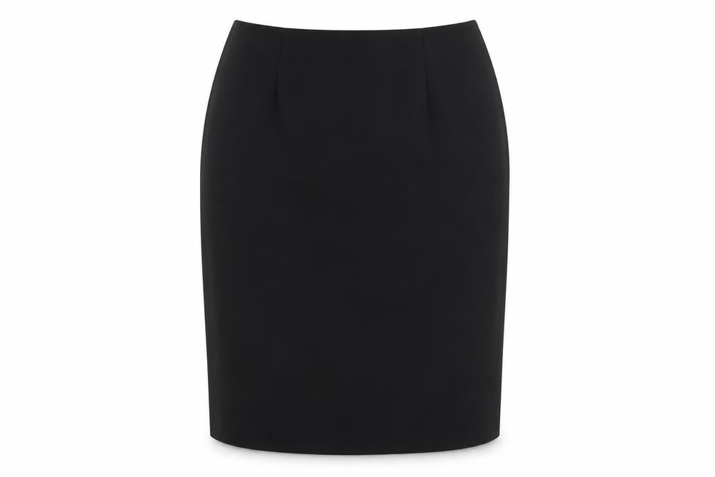 Front view of Skopes women’s black polyester straight & pencil skirt, size UK 10, zip