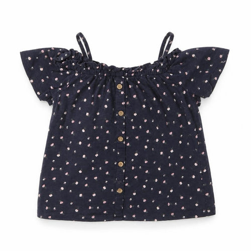 NEXT Girls Blue Floral Cotton Basic T-Shirt Size 8 Years Square Neck