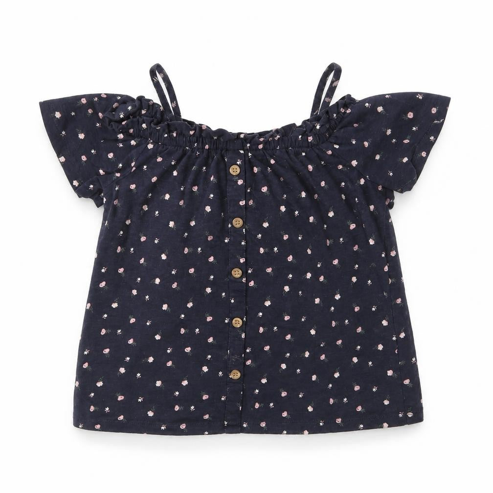 NEXT Girls Blue Floral Cotton Basic T-Shirt Size 8 Years Square Neck