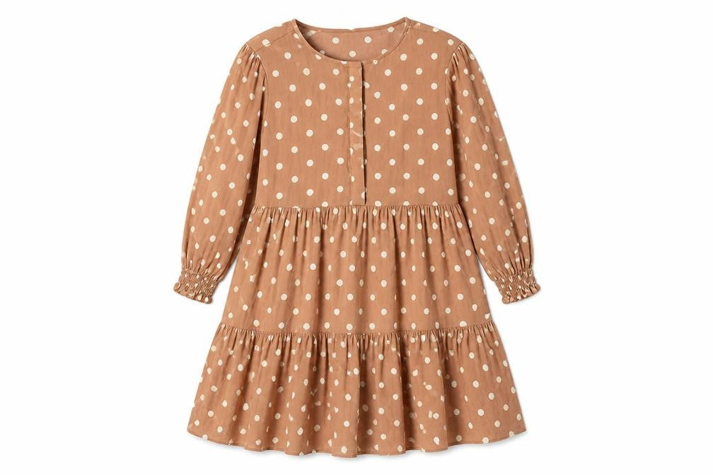 F&F Womens Brown Polka Dot Viscose Fit & Flare  Size 10  Round Neck Button