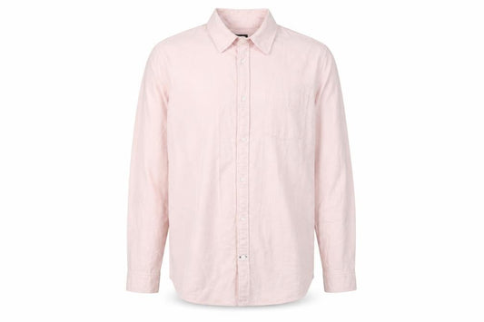 Front view of Gap men’s pink polyester button-up, size L, collared button