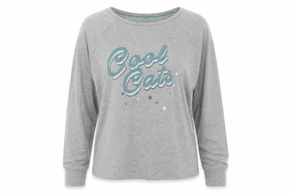 Front view of Marks & Spencer women’s grey polyester pullover sweatshirt, size M, - cool cat