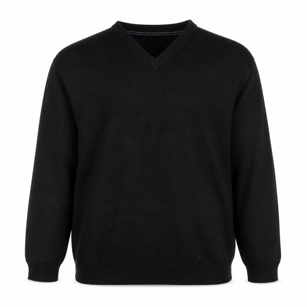 Front view of Bling men’s black v-neck polyester jumper, size 2XL