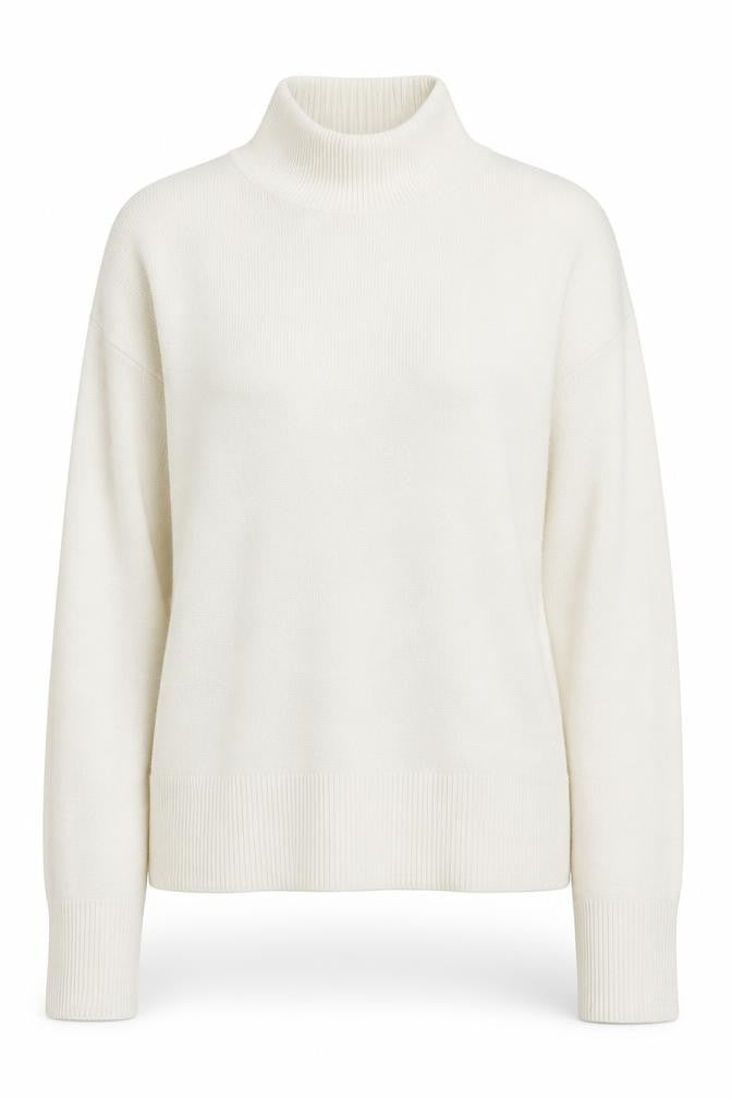 Front view of Primark women’s ivory high neck viscose jumper, size M