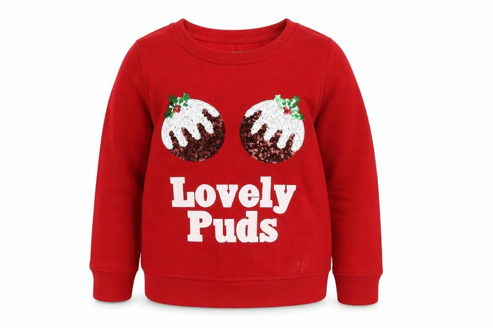 Front view of women’s red polyester pullover sweatshirt, size S