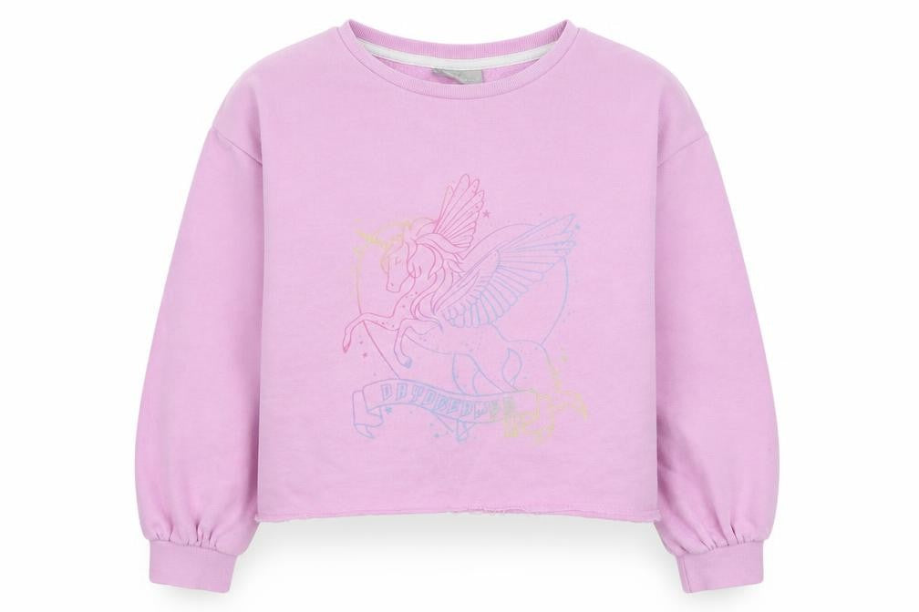 Front view of Matalan girls’ pink cotton pullover sweatshirt, size 9, years pullover