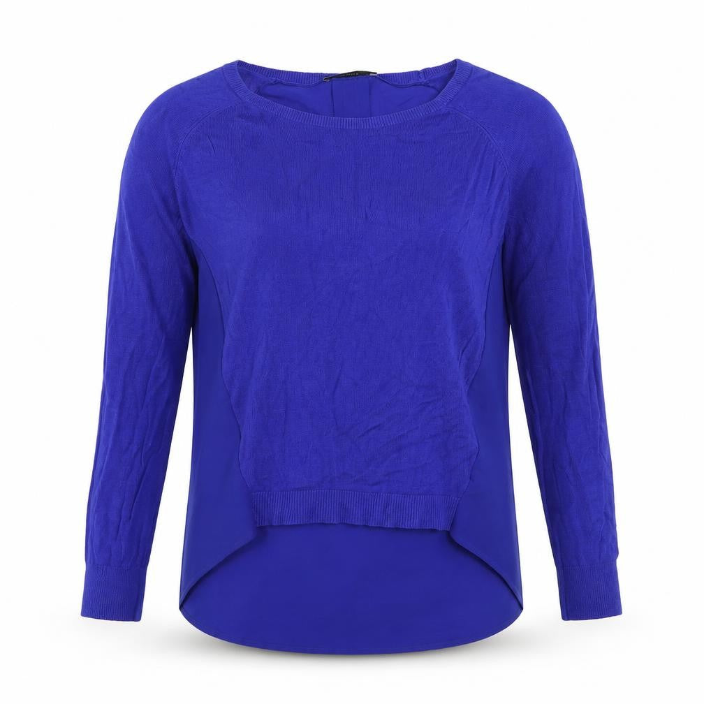 Front view of Oasis women’s blue boat neck viscose jumper, size S