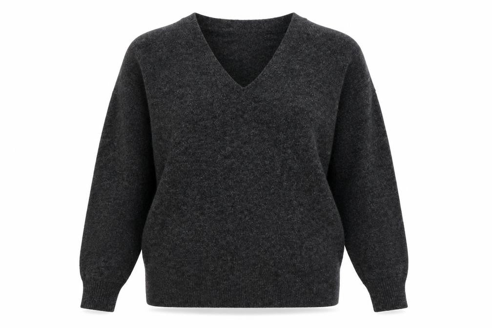 Front view of H&M women’s grey v-neck polyester jumper, size S