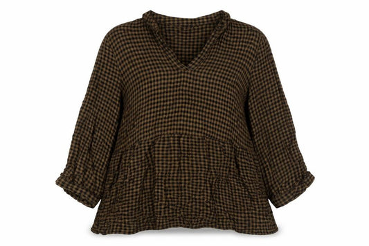 Front view of George women’s blue check viscose basic blouse, size UK 10, v-neck
