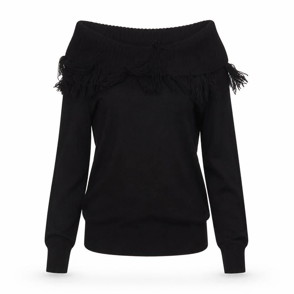 Front view of F&F women’s black acrylic basic t-shirt, size UK 10, high neck