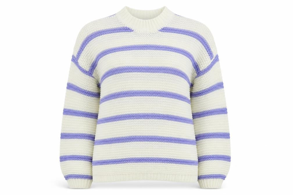 In the Style Womens White Crew Neck Striped Acrylic Pullover Jumper Size 6   - Purple