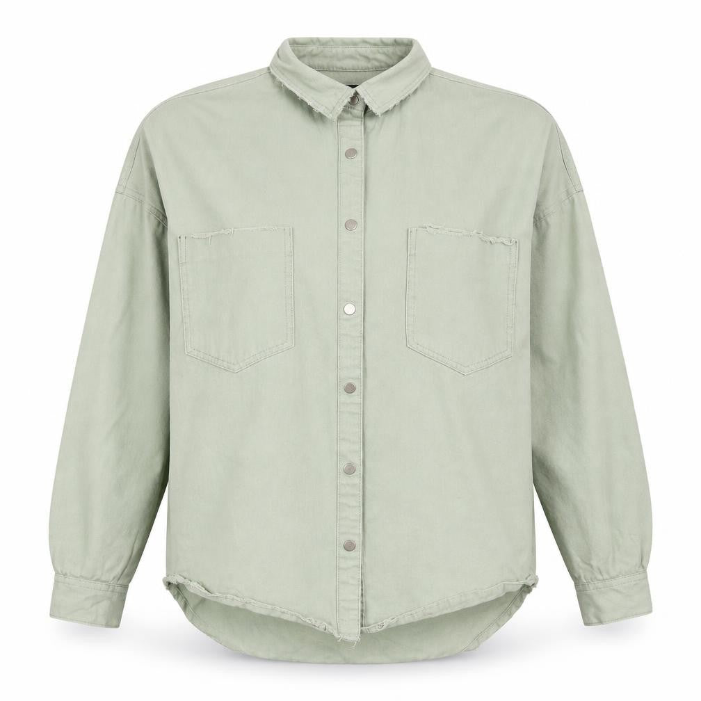 Front view of Missguided women’s green jacket, size UK 6, button - new york