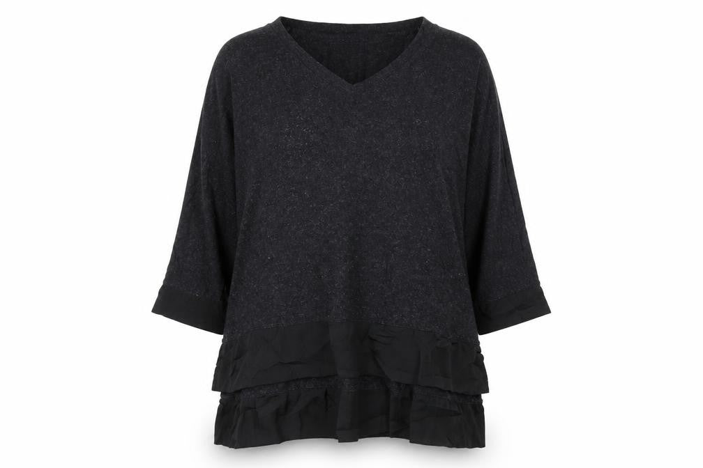 Front view of POMODORO women’s grey v-neck viscose jumper, size UK 12