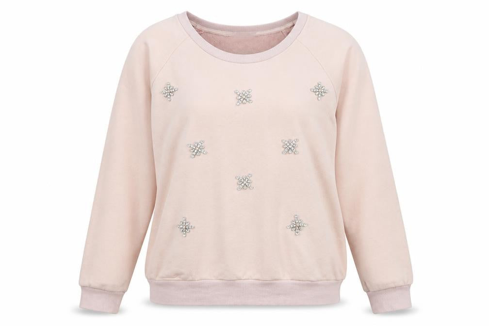 Front view of Molly Bracken women’s pink cotton pullover sweatshirt, size XL