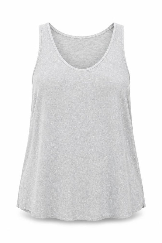 Front view of Next women’s silver polyester basic tank, size UK 14, round neck