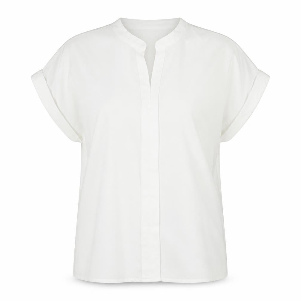 Front view of SHEIN women’s white polyester basic blouse, size S, round neck
