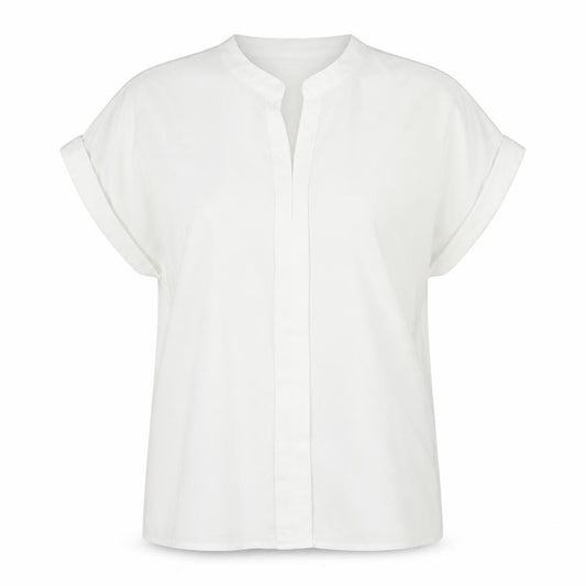 Front view of SHEIN women’s white polyester basic blouse, size S, round neck