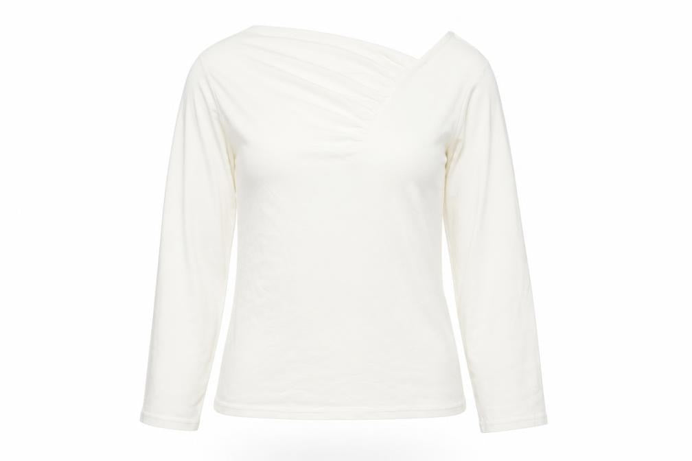 Front view of Patrick Bernard women’s white viscose basic t-shirt, size S, v-neck