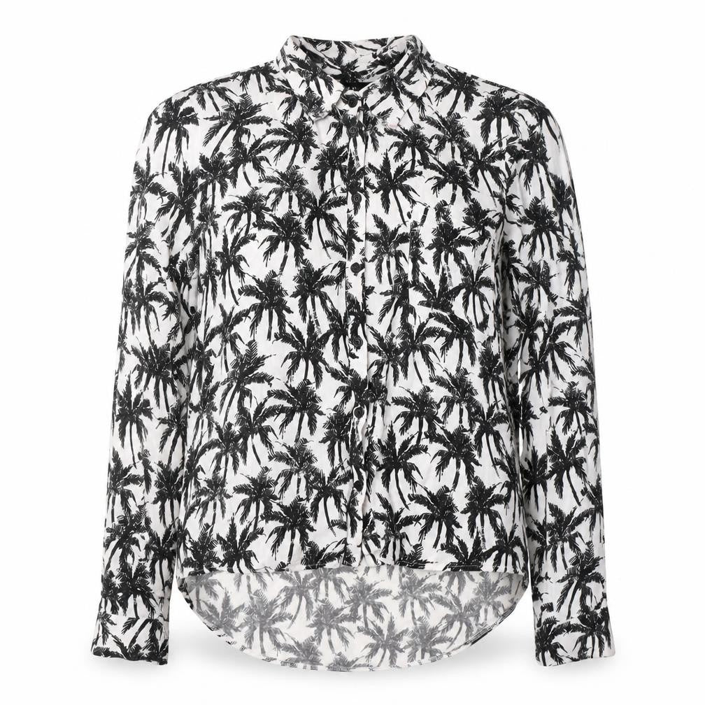 Front view of New Look women’s white geometric viscose basic button-up, size UK 10, collared