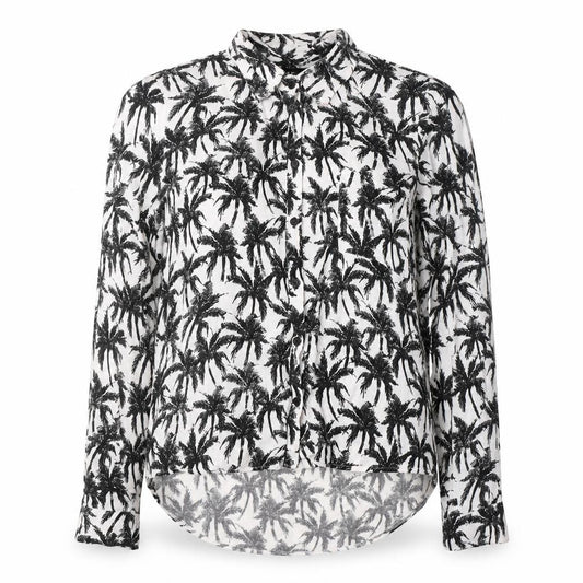 Front view of New Look women’s white geometric viscose basic button-up, size UK 10, collared