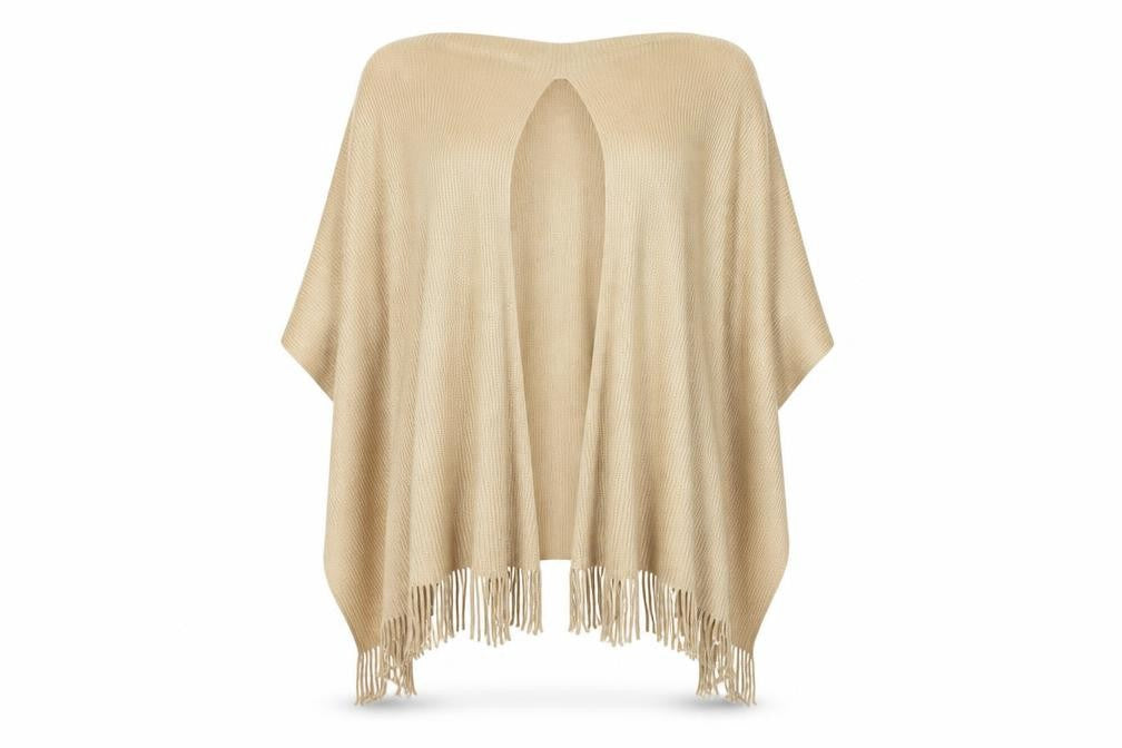 Florence + Fred Womens Beige V-Neck  Acrylic Cape Jumper One Size