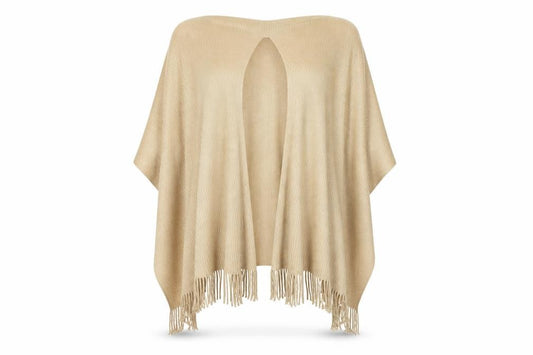 Front view of F&F women’s beige v-neck acrylic cape jumper one size