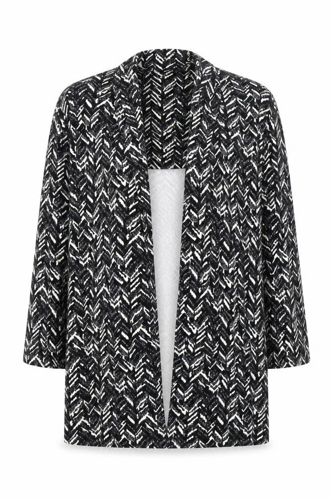 ANNE SMITH Womens Black V-Neck Geometric Polyester Cardigan Jumper Size 14