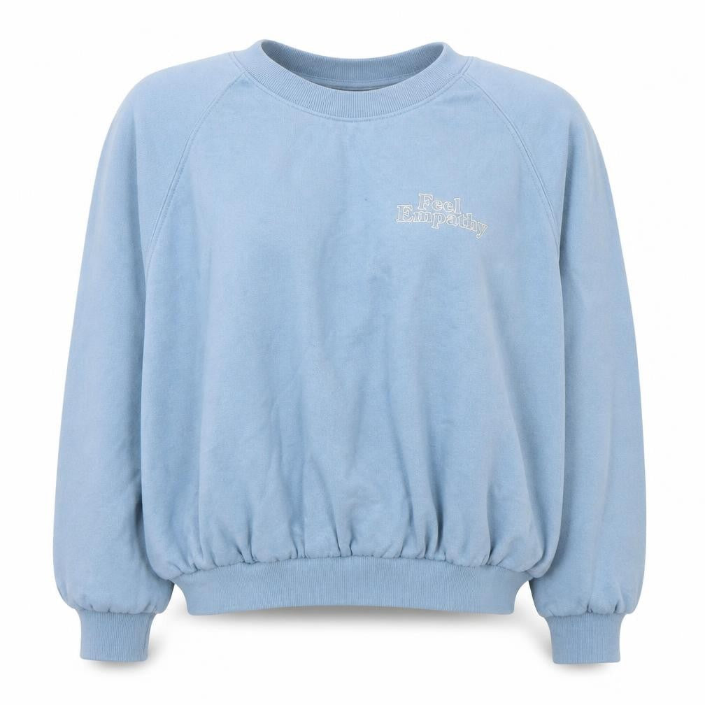 Front view of Divided by H&M women’s blue cotton pullover sweatshirt, size L, pullover - feel emphaty