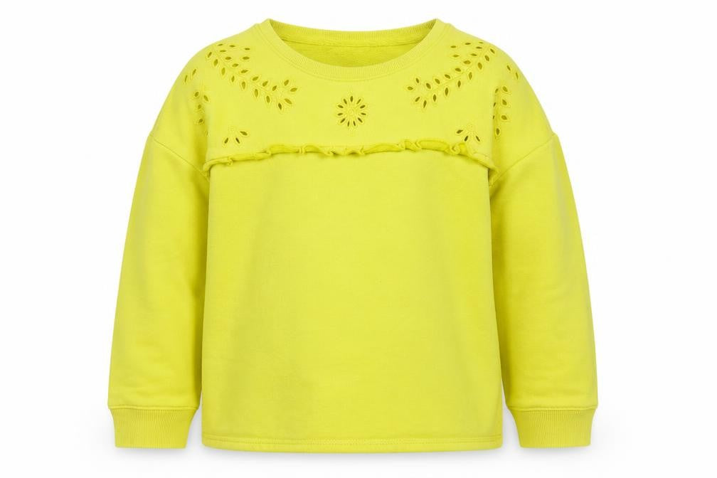 Front view of Next girls’ yellow cotton pullover sweatshirt, size 7, years