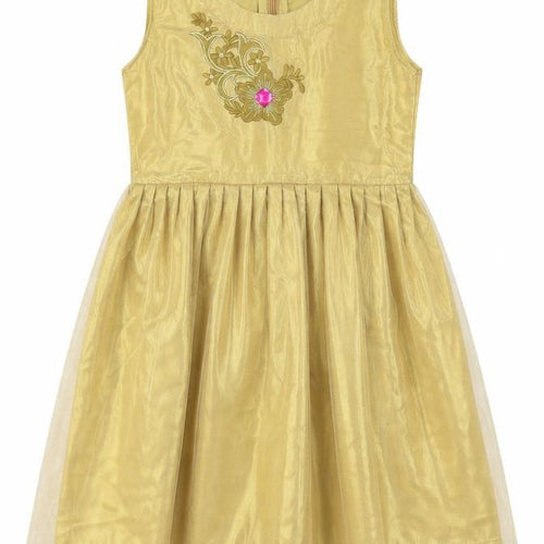 ChenOnel Girls Gold  Polyester Fit & Flare  Size 5-6 Years  Round Neck