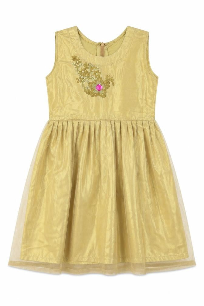 ChenOnel Girls Gold  Polyester Fit & Flare  Size 5-6 Years  Round Neck