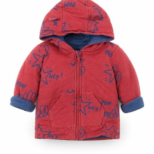 Marks and Spencer` Boys Red Geometric Cotton Full Zip Jumper Size 3-6 Months  Zip