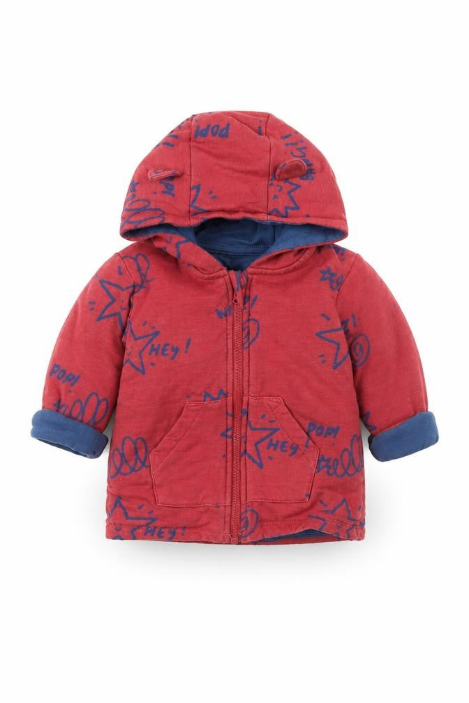 Marks and Spencer` Boys Red Geometric Cotton Full Zip Jumper Size 3-6 Months  Zip