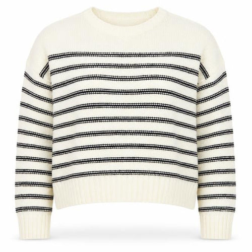 New Look Womens Ivory Round Neck Striped Acrylic Pullover Jumper Size L   - Cropped