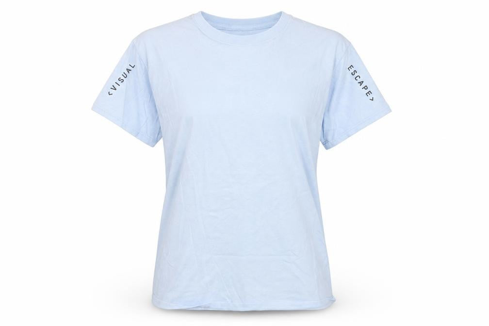 Front view of Topman women’s blue cotton basic polo, size S, round neck