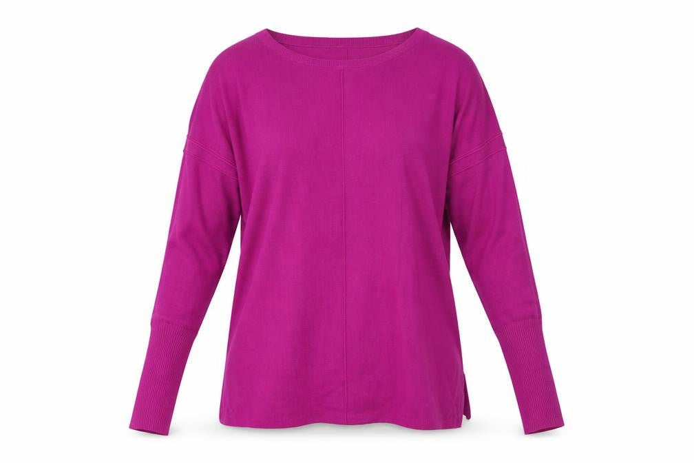 Front view of South women’s pink round neck viscose jumper, size UK 8